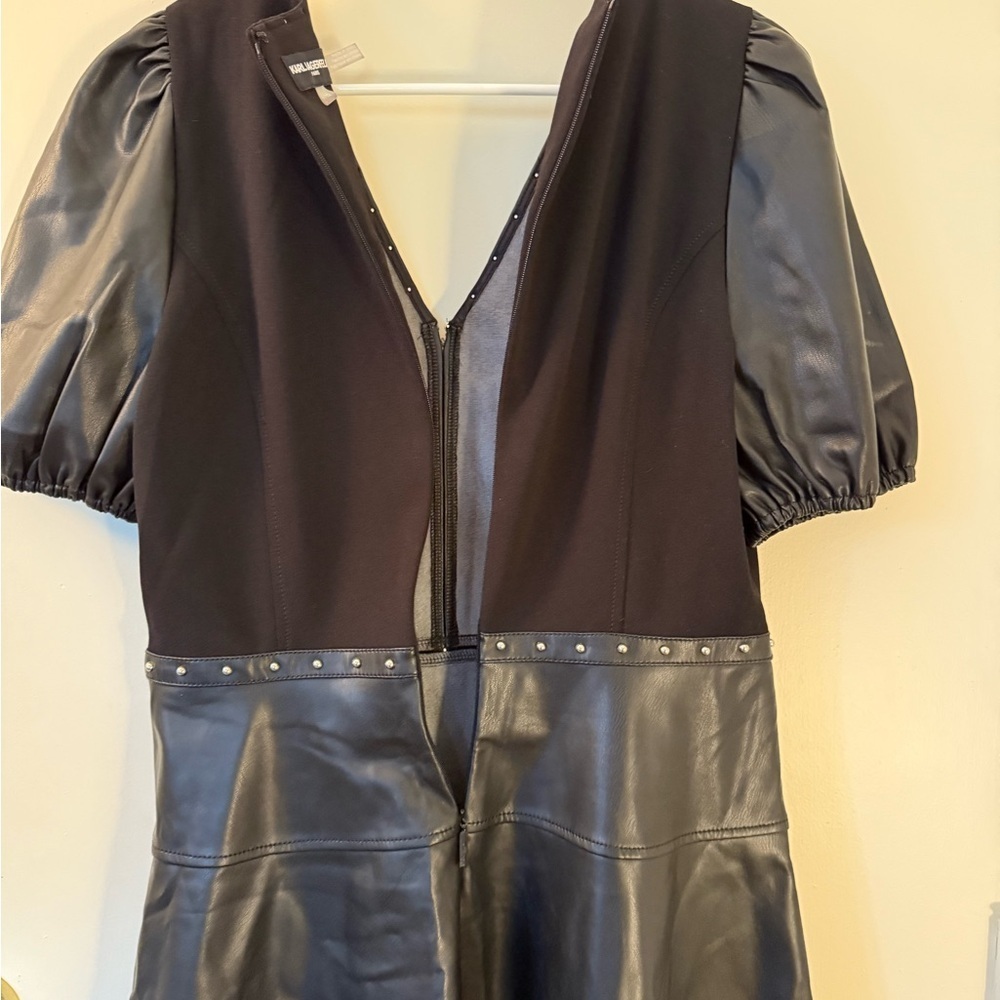 Karl Lagerfeld Black Faux Leather Midi Dress with Puff Sleeves - Picture 10 of 16